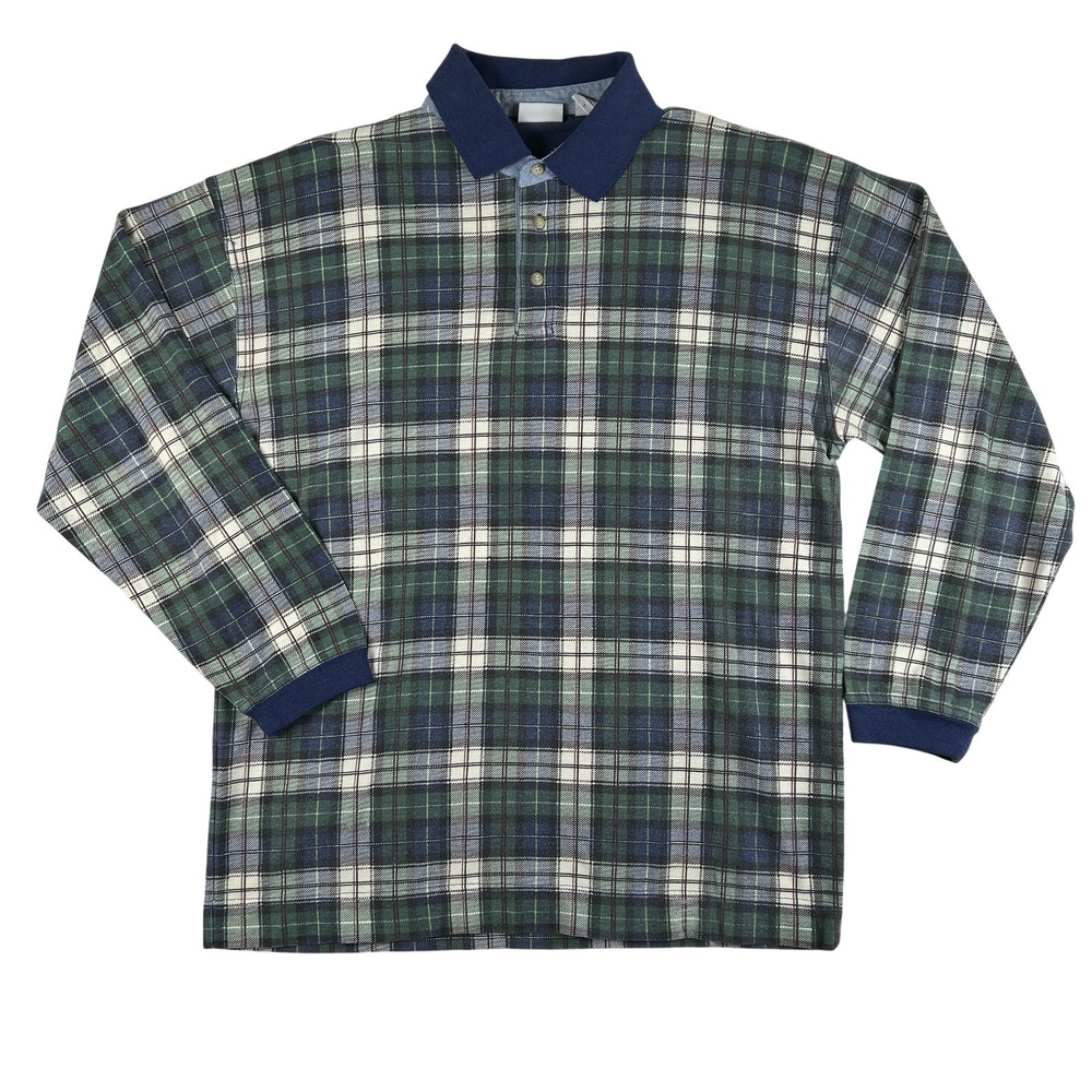 Vintage Bugle Boy Company Polo Shirt Mens Large Plaid Long Sleeve Rugby Knit 90s